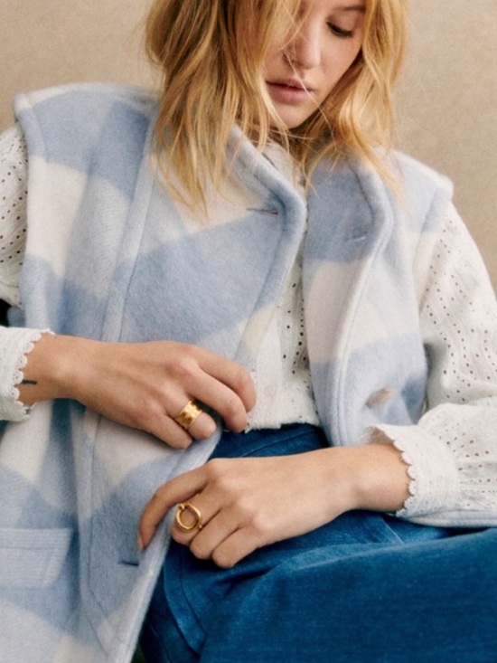 Sezane Jackets & Blazers - SEZANE Carlo Vest in Blue and White Plaid Wool Fully Lined Sz 38 6 NWT